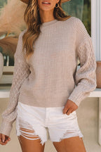 Cable Knit Sleeve Drop Shoulder Sweater