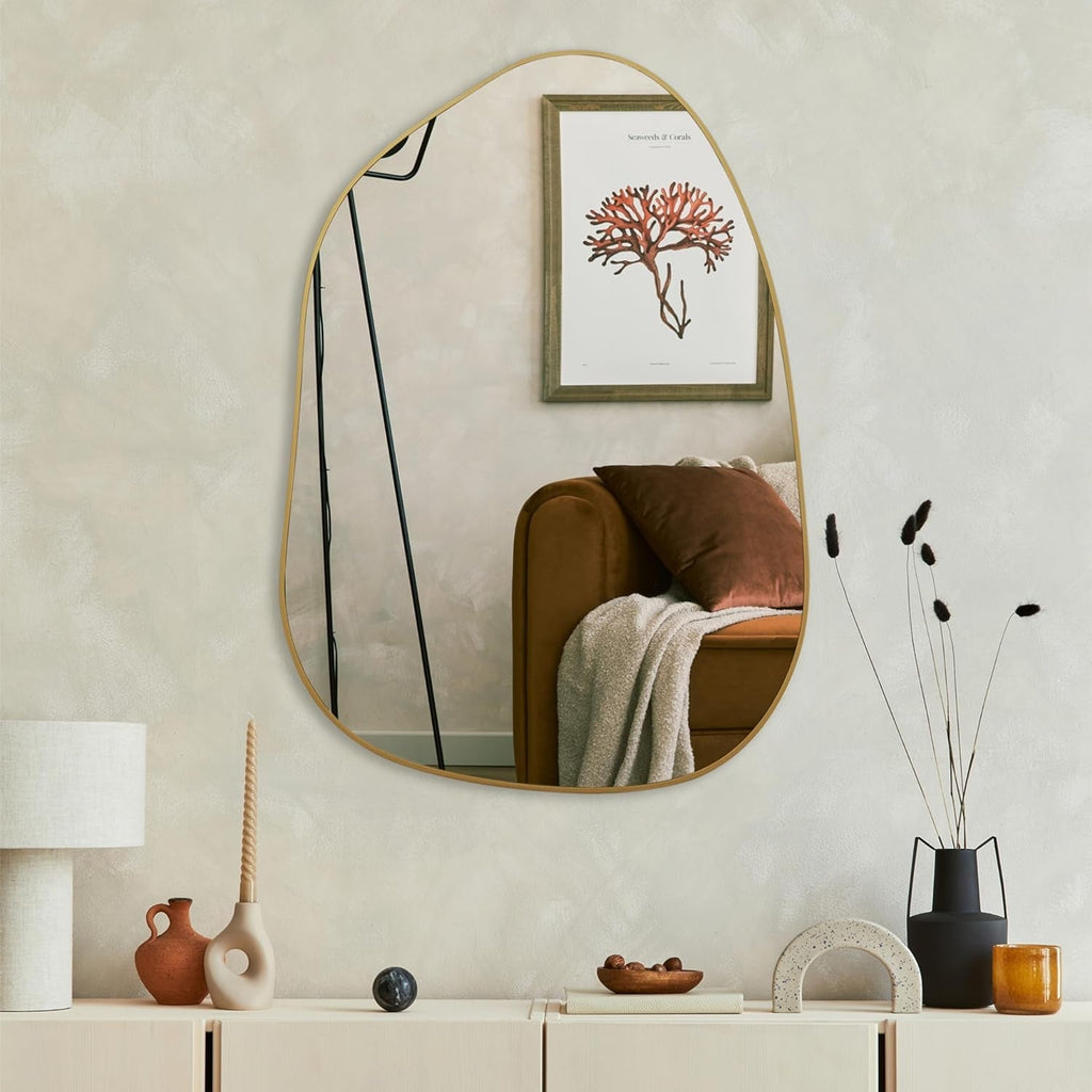 Asymmetrical Gold Mirror 28x20, Wood Frame, Home Decor