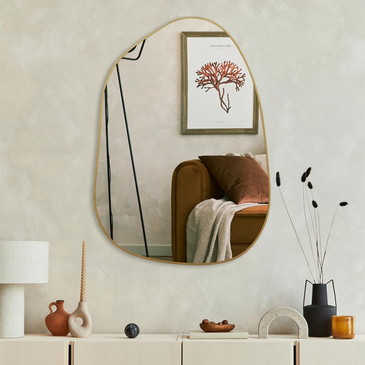 Asymmetrical Gold Mirror 28x20, Wood Frame, Home Decor