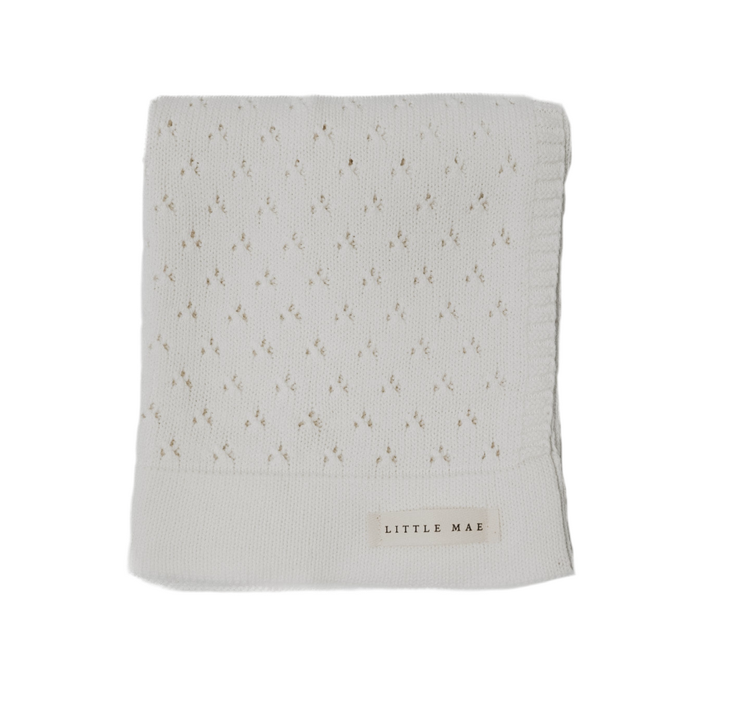 Vanilla White Baby Pointelle Knit Blanket
