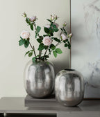 10.5x10.5x13' Aluminum Vase, Silver Streaks