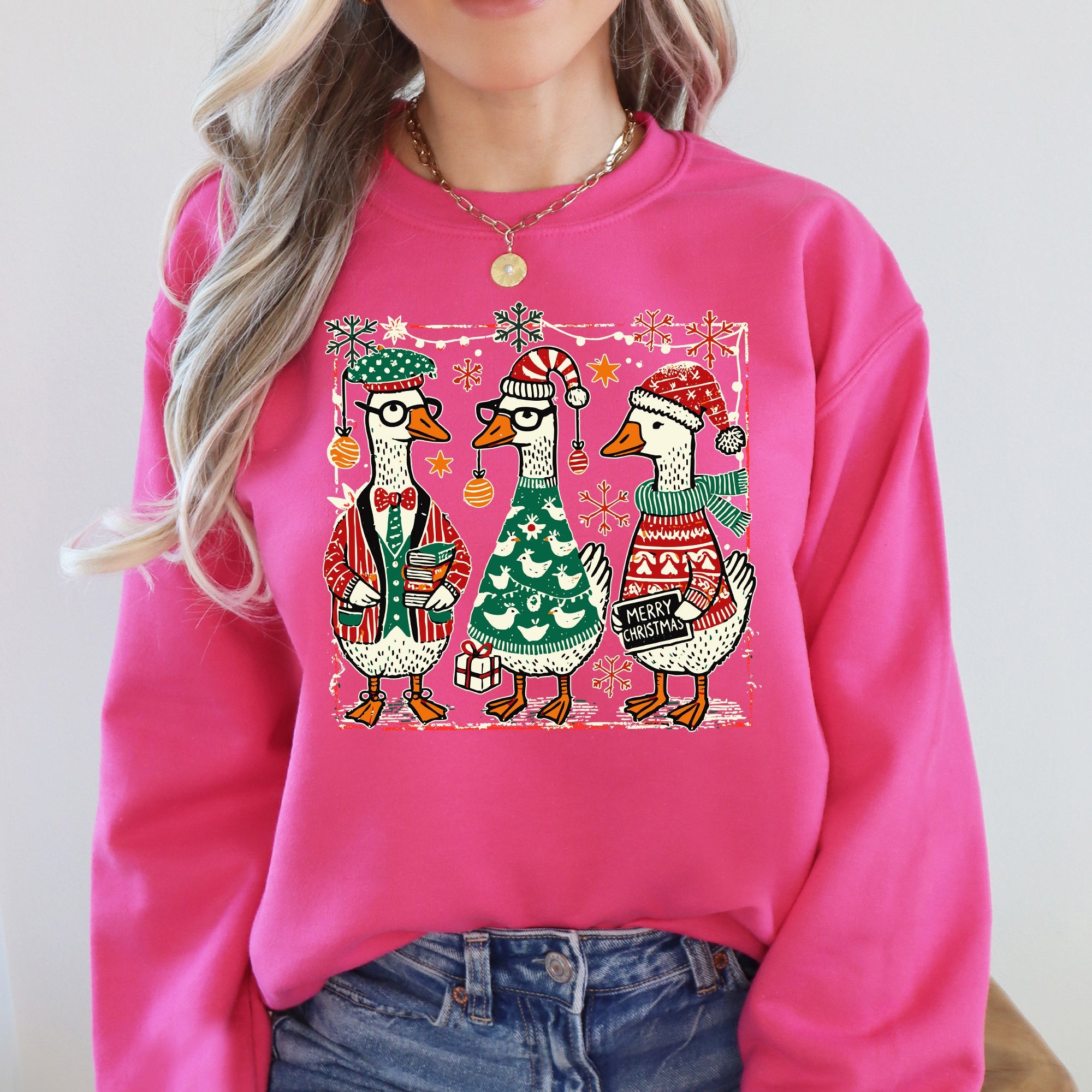 Christmas Geese, Funny, Adorable, Cute, Retro Sweatshirt