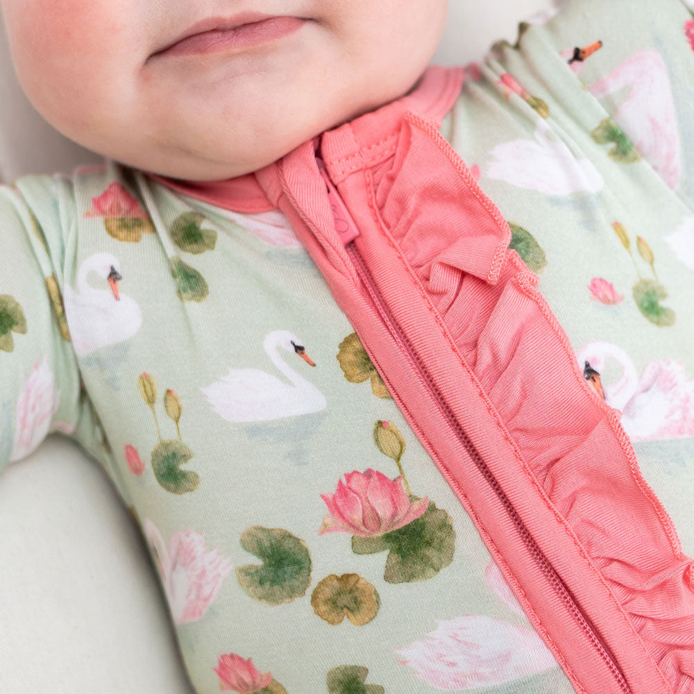 Lillian's Garden Swans Bamboo Ruffle Convertible Footie
