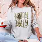 Holly Jolly, Camo Christmas Tree, Santa, Dalmatian Print, Ribbons, Bows Sweatshirt