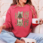 Holly Jolly, Camo Christmas Tree, Santa, Dalmatian Print, Ribbons, Bows Sweatshirt