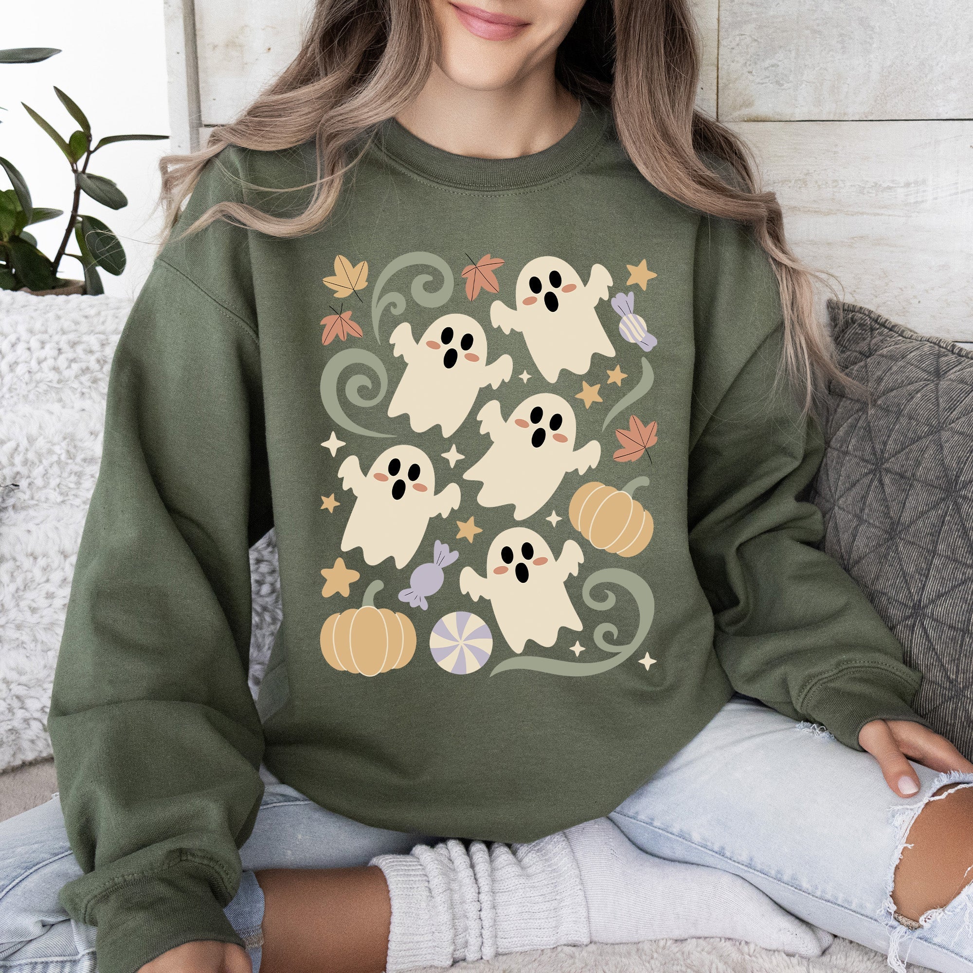 Vintage Ghosts, Floral, Halloween, Retro, Spooky, Costume, Fall, Graphic Sweatshirt