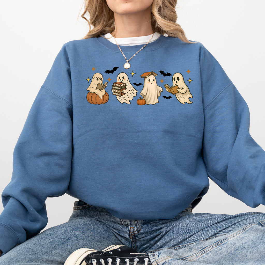 Reading Mini Ghosts, Book Lover, Halloween, Retro, Vintage, Spooky, Costume, Fall, Graphic Sweatshirt