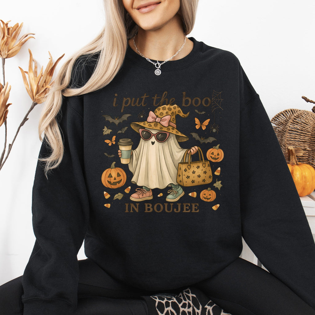 Boujee Ghost, Fancy, Halloween, Vintage, Pumpkin, Retro, Spooky, Costume, Fall, Graphic Sweatshirt