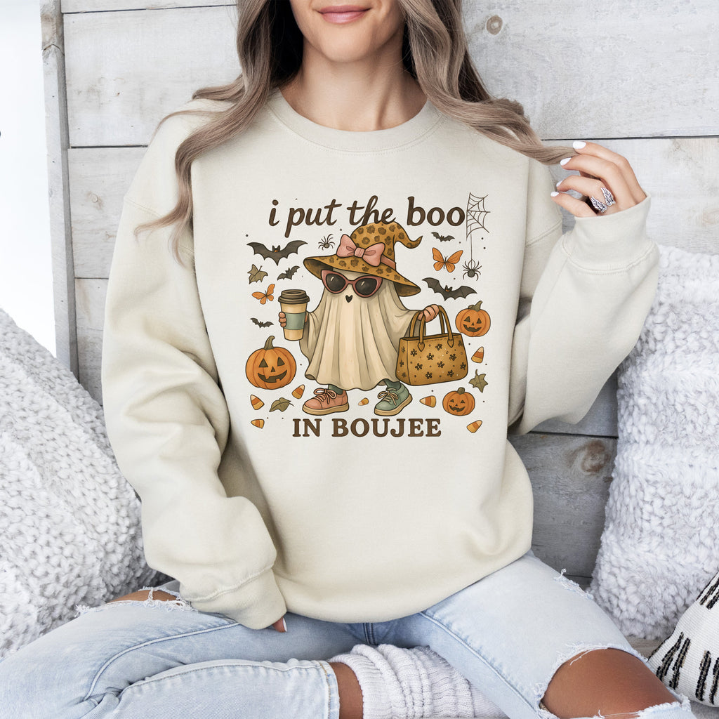 Boujee Ghost, Fancy, Halloween, Vintage, Pumpkin, Retro, Spooky, Costume, Fall, Graphic Sweatshirt