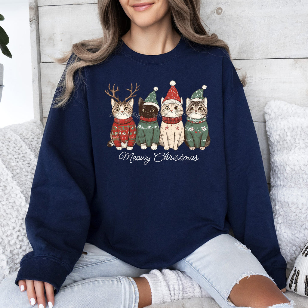Meowy Christmas, Cats, Cute, Santa, Pets Sweatshirt
