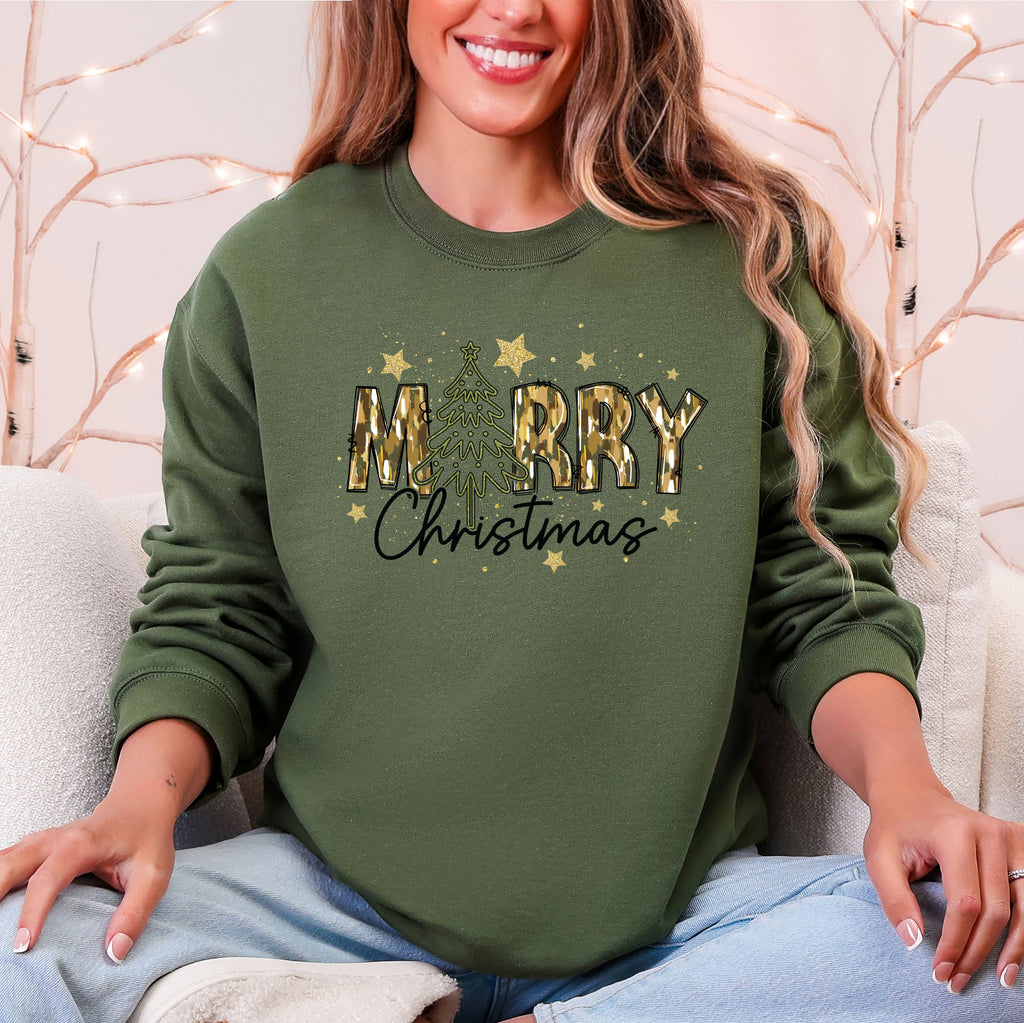 Merry Christmas, Camo, Santa, Christmas Tree Sweatshirt