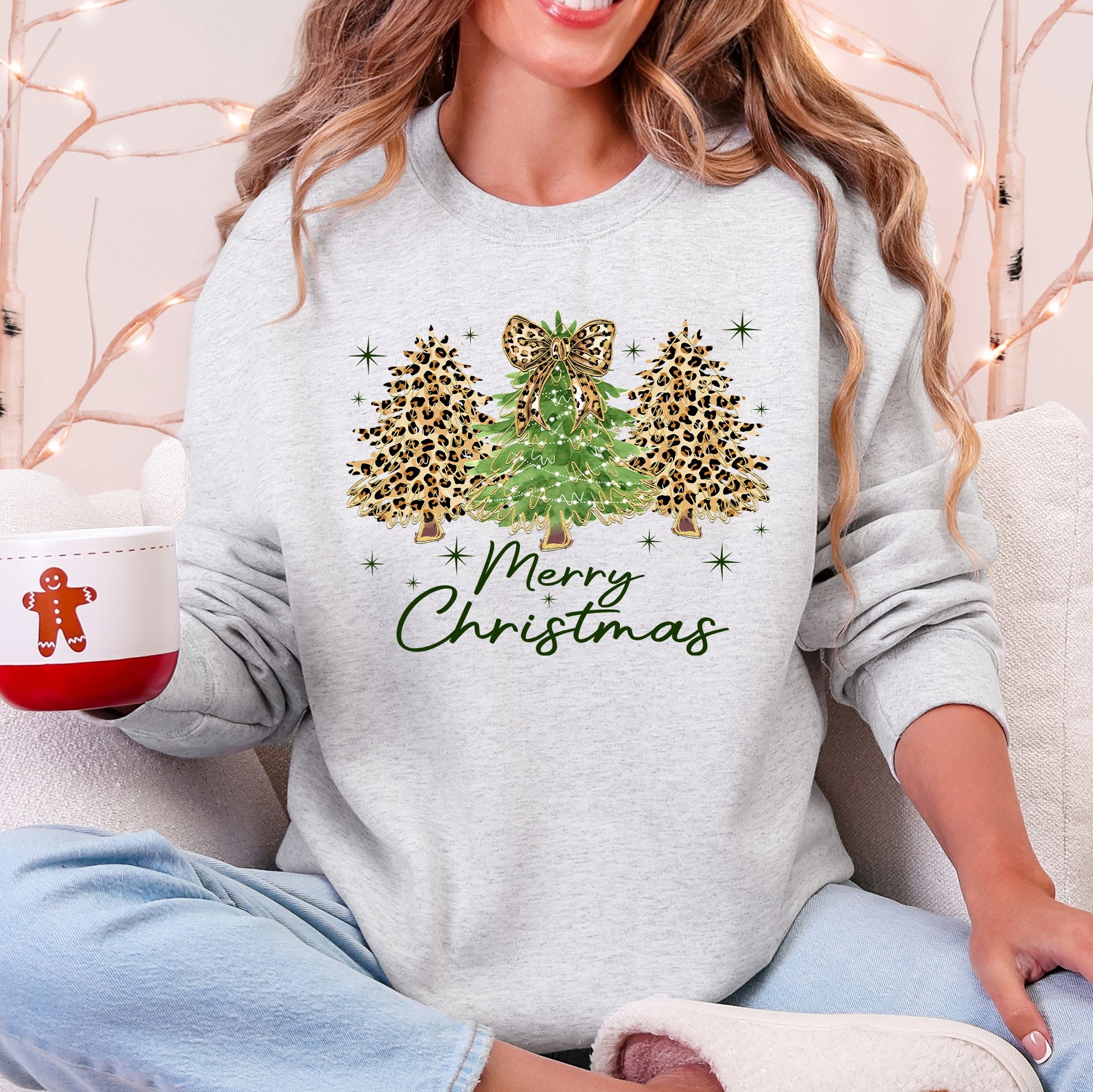 Merry Christmas, Leopard Print, Cheetah Christmas Trees Sweatshirt