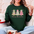 Merry Christmas, Pastel Christmas Trees, Santa, Colorful, Painting, Colorful Sweatshirt