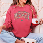 Merry Leopard Print Varsity, Christmas Tree, Santa Sweatshirt