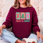 Merry and Bright, Pattern Blocks, Christmas Tree, Ribbon, Bows, Santa Sweatshirt