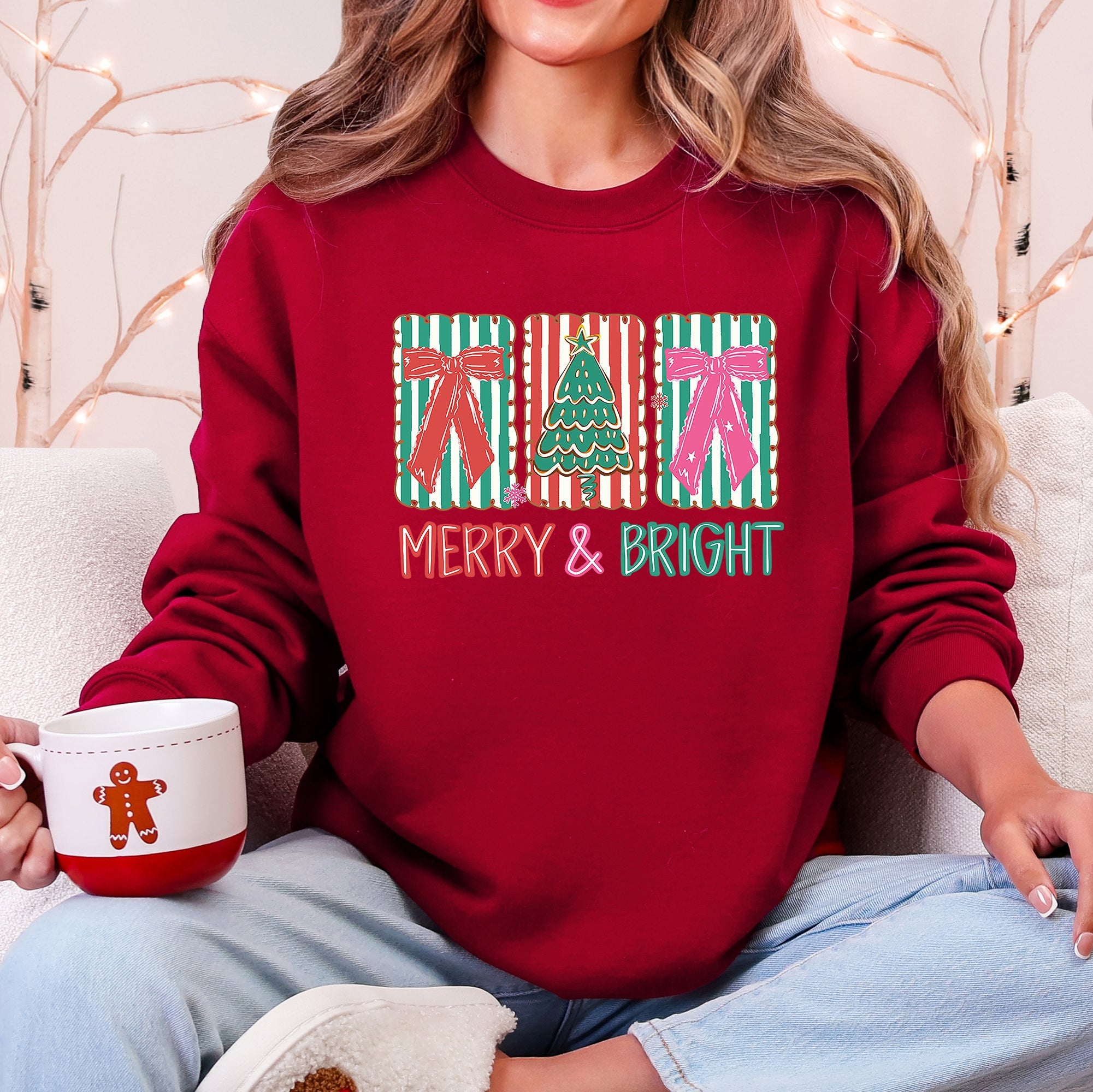 Merry and Bright, Pattern Blocks, Christmas Tree, Ribbon, Bows, Santa Sweatshirt