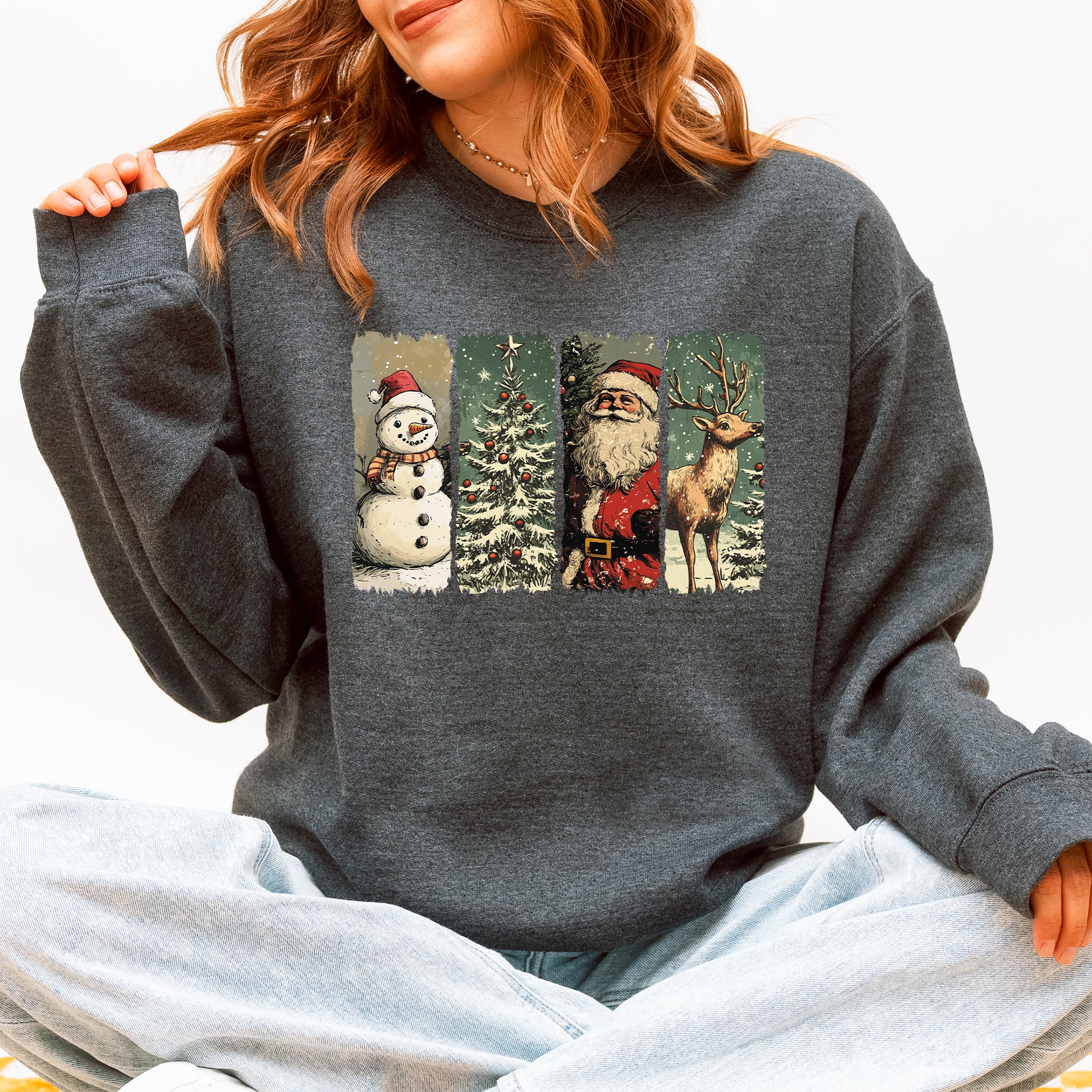 Santa, Snowman, Christmas Tree, Reindeer Sweatshirt
