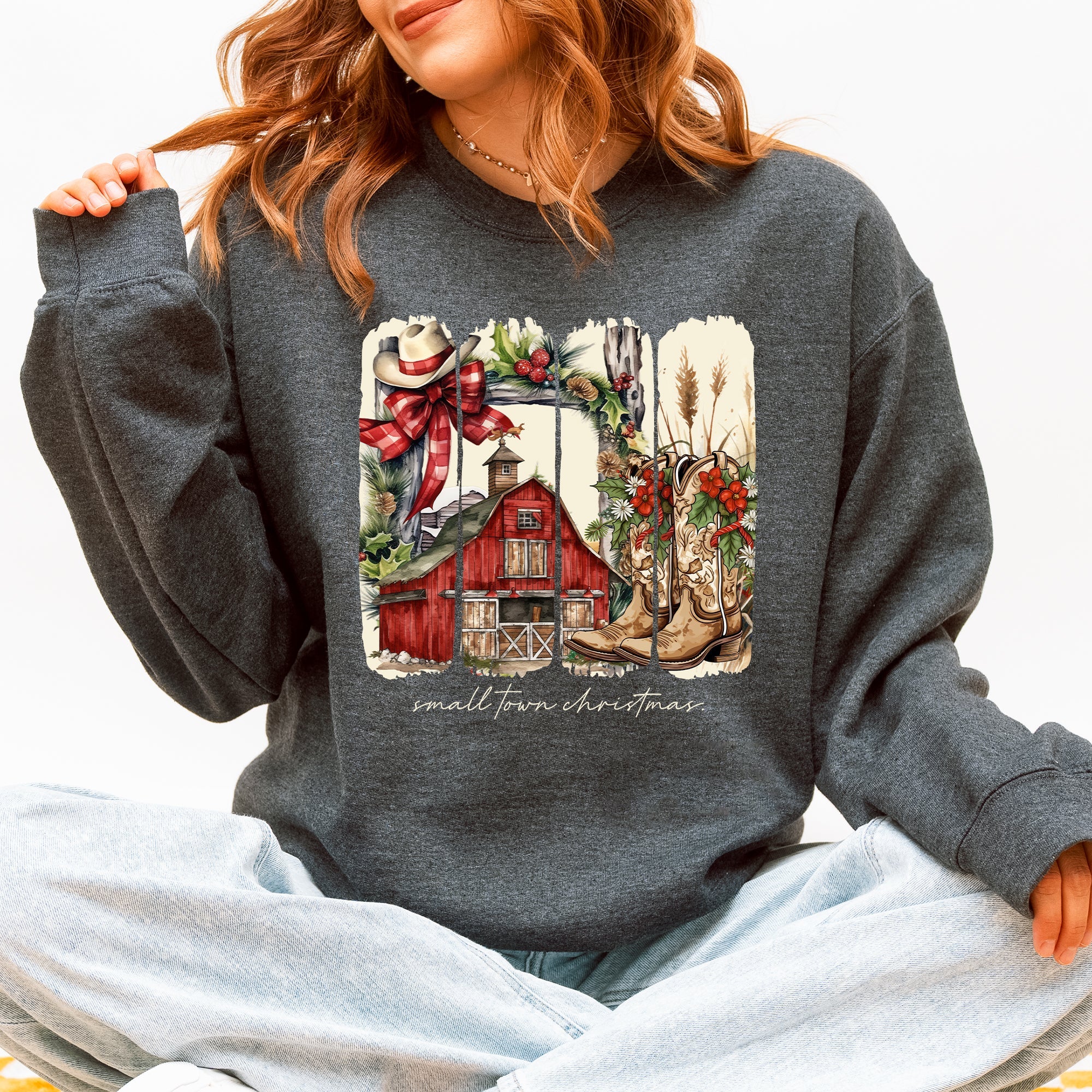 Small Town Christmas, Country, Farm Life, Santa Sweatshirt
