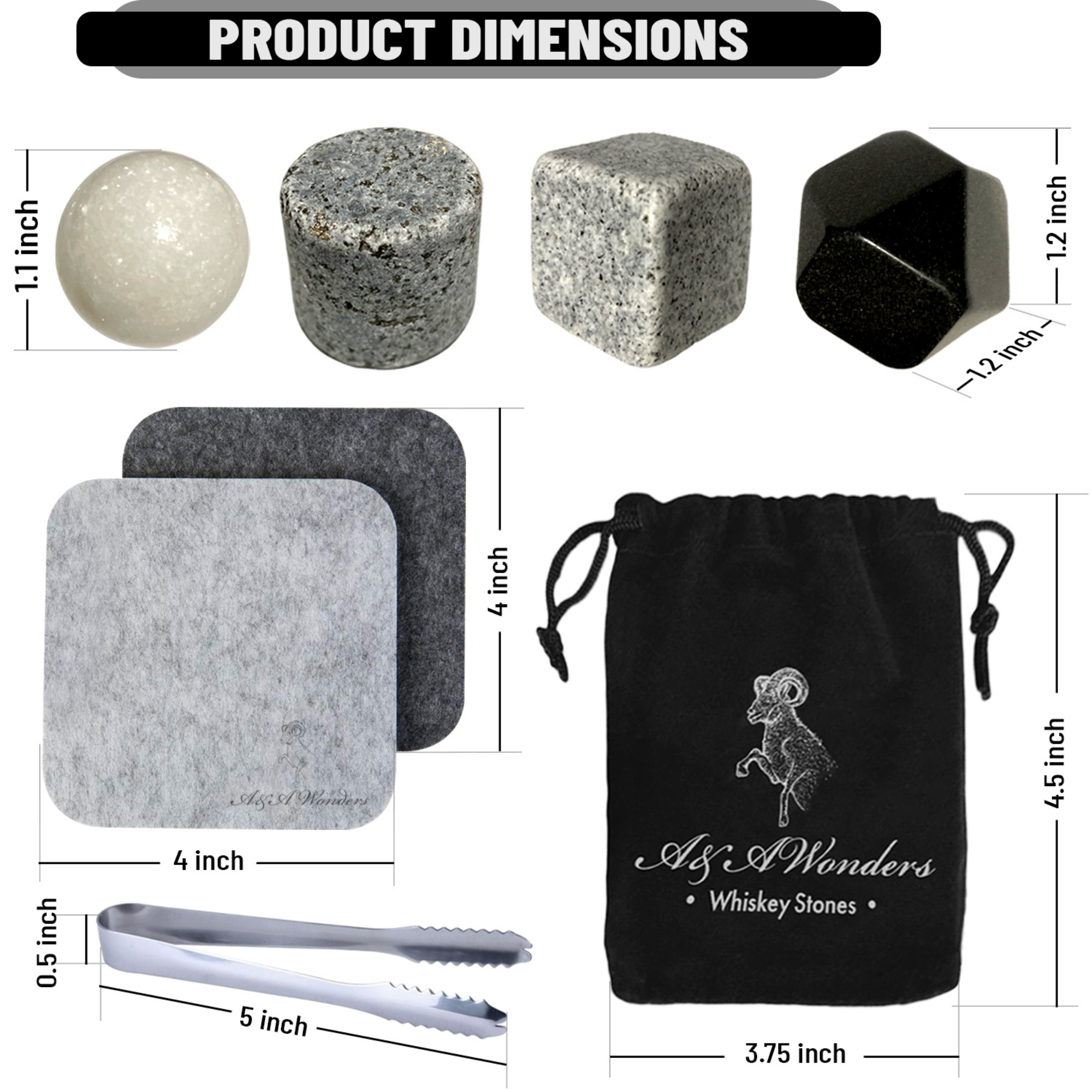 Premium Whiskey Stones Set Of 4 Geometrical shapes