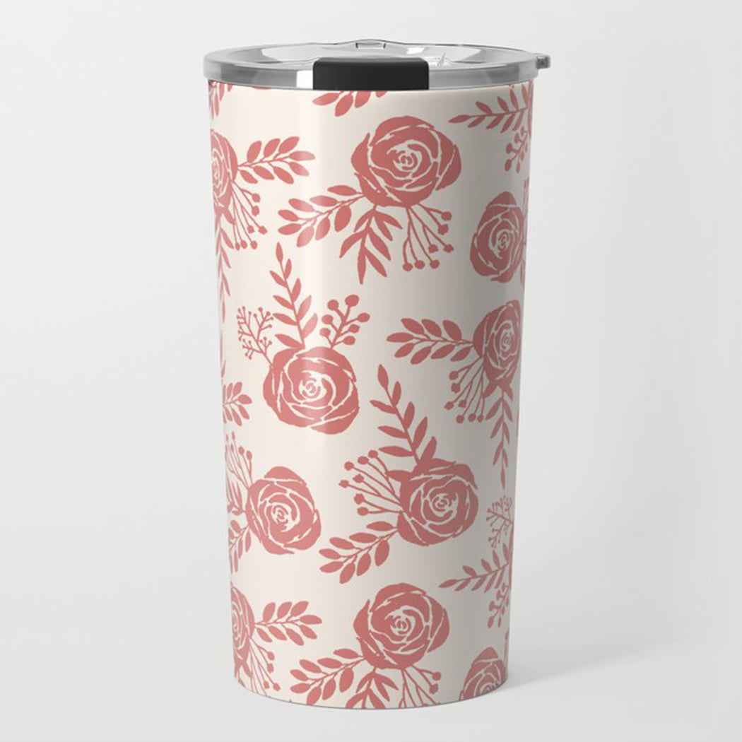 Warm Pink Floral Travel Coffee Mug