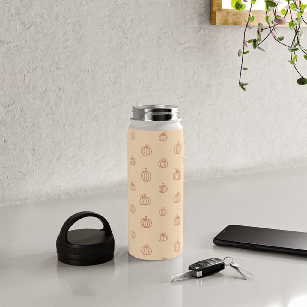Orange Pumpkin Handle Lid Water Bottle