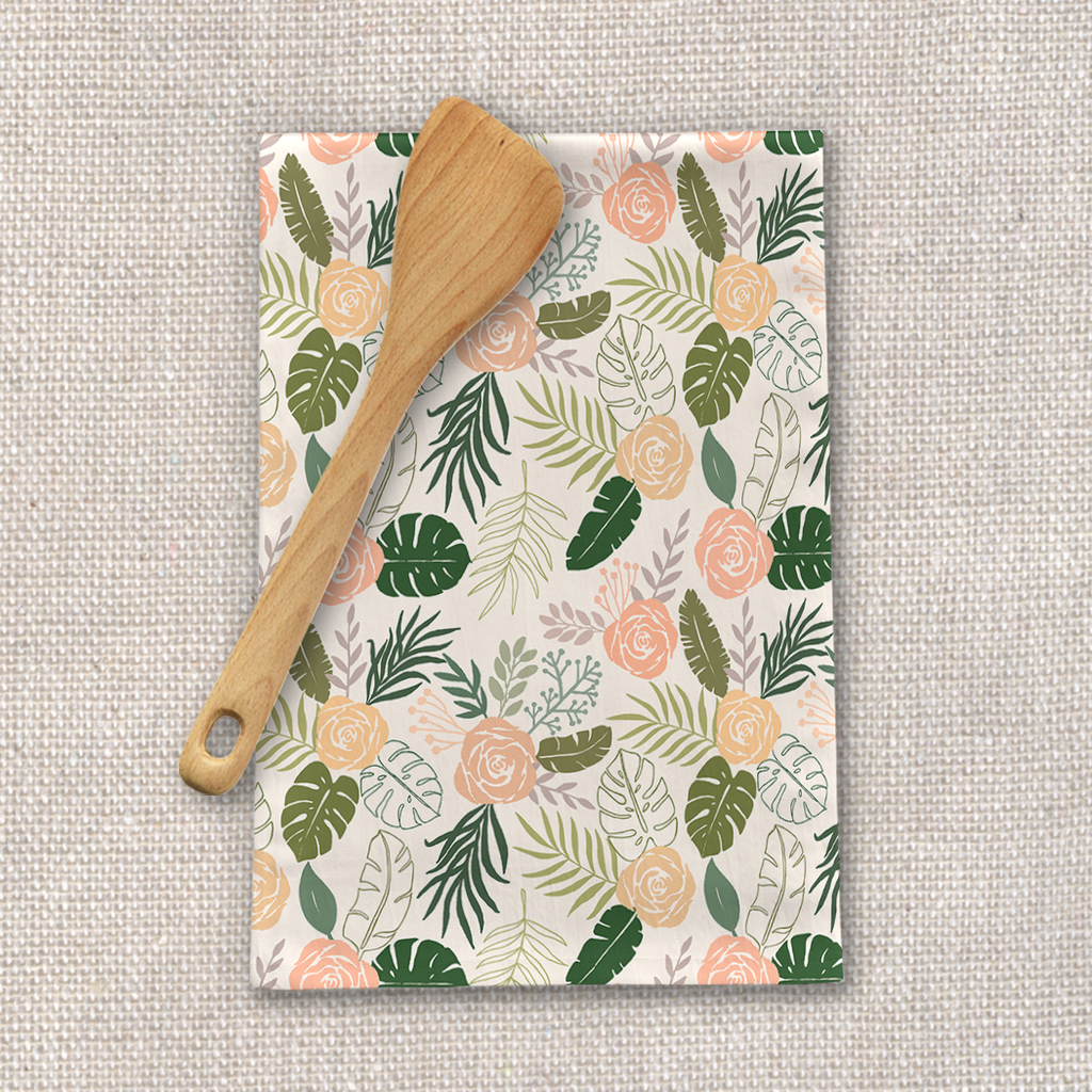 Yellow & Green Tropical Floral Tea Towel