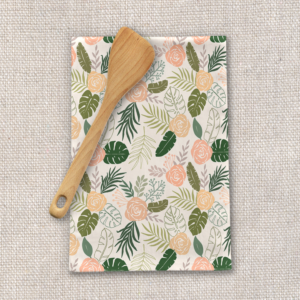 Yellow & Green Tropical Floral Tea Towel