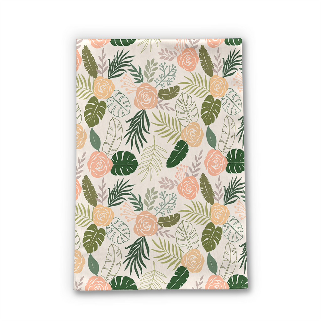 Yellow & Green Tropical Floral Tea Towel