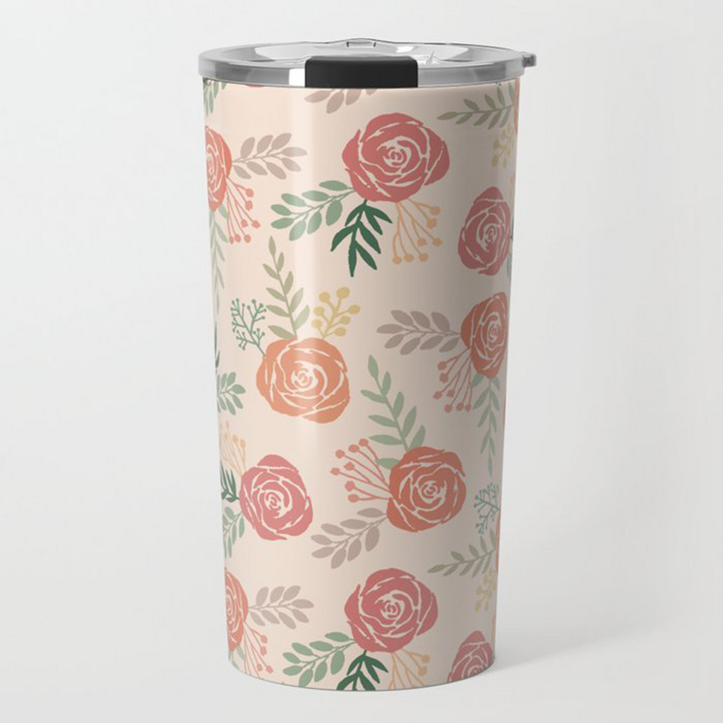 Warm Floral Travel Coffee Mug