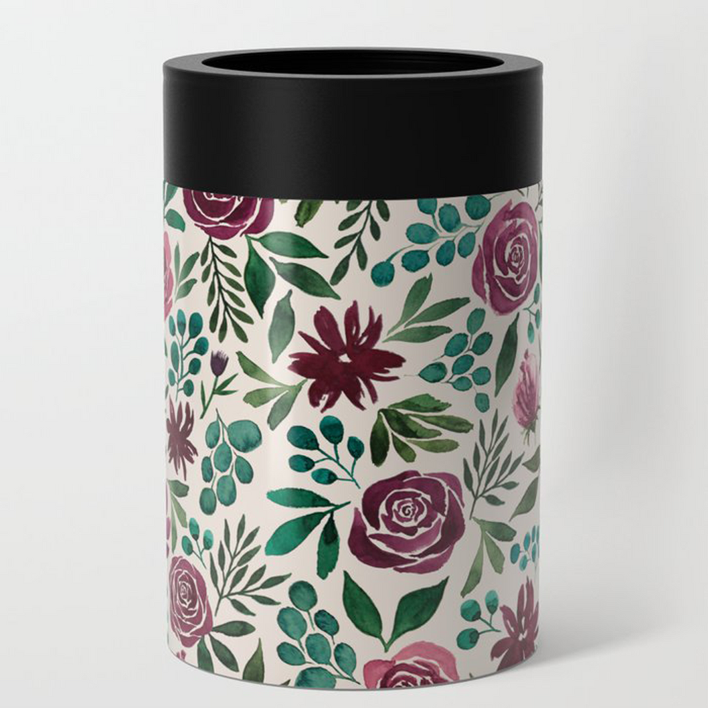 Deep Magenta Floral Eucalyptus Can Cooler/Koozie