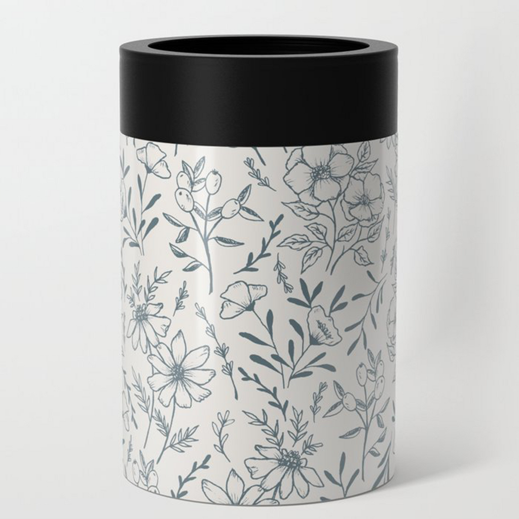 Blue Gray Flower Can Cooler