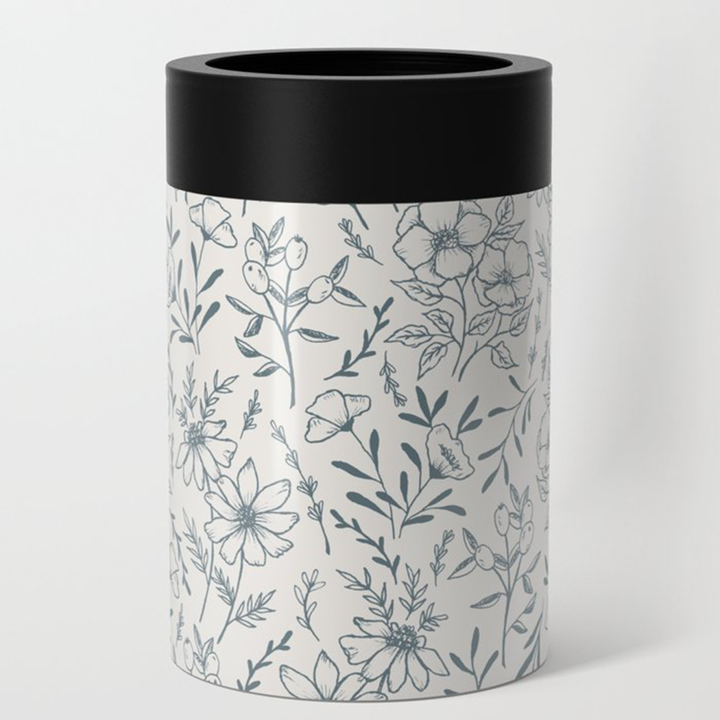 Blue Gray Flower Can Cooler