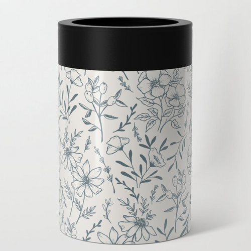 Blue Gray Flower Can Cooler