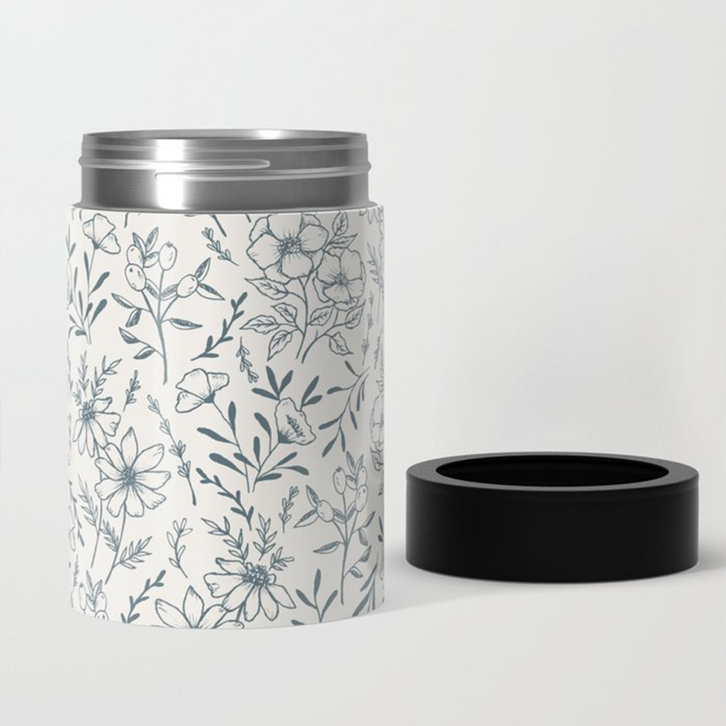 Blue Gray Flower Can Cooler