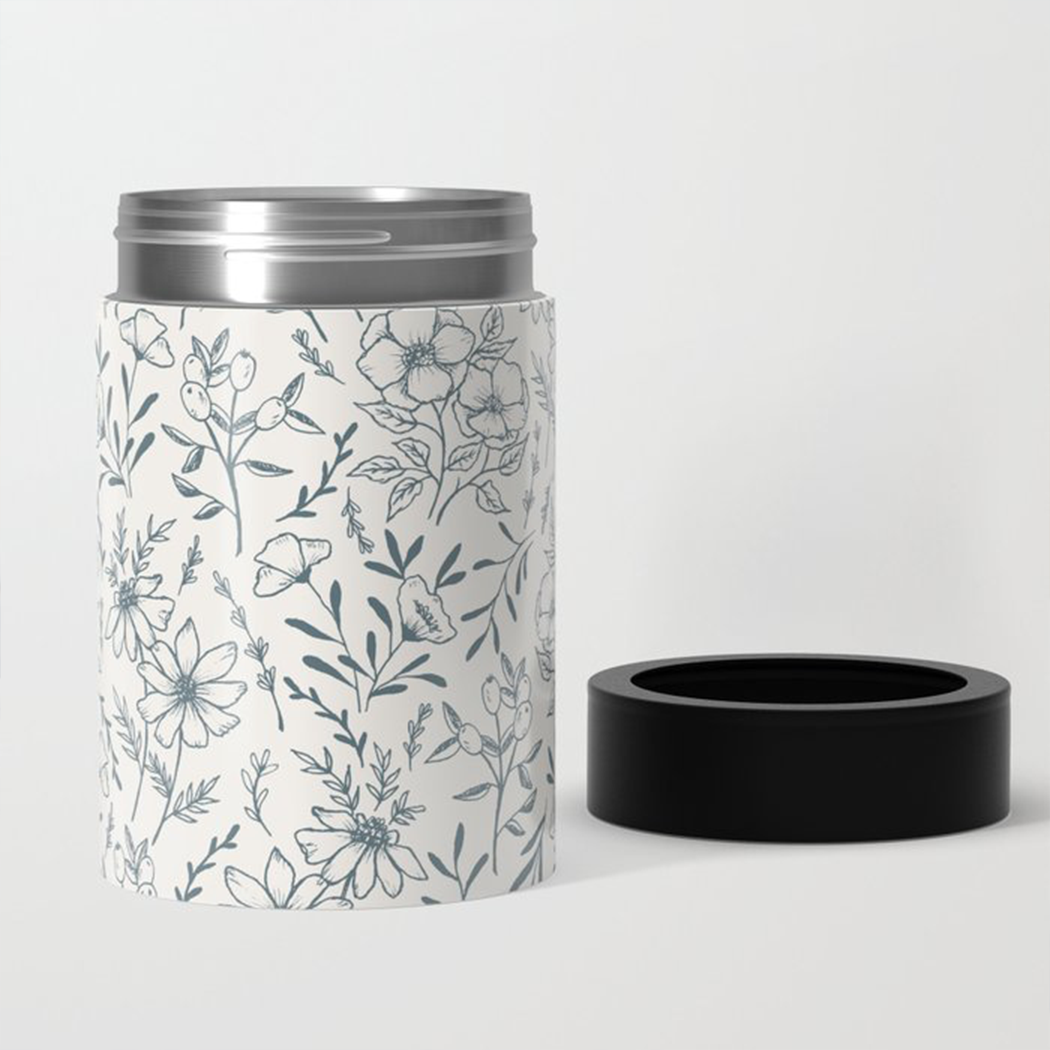 Blue Gray Flower Can Cooler