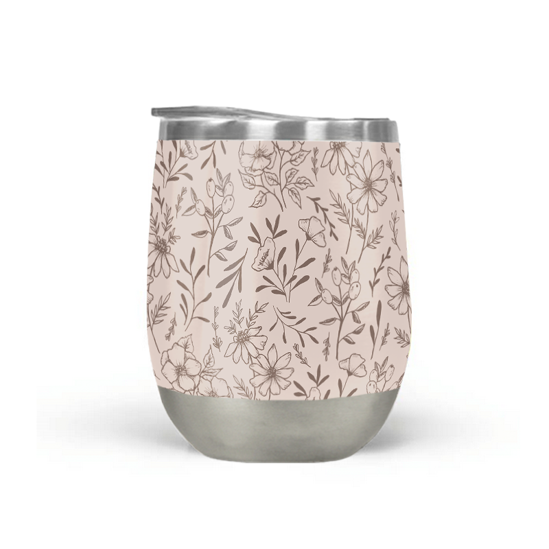 Pink Flower Stemless Wine Tumbler