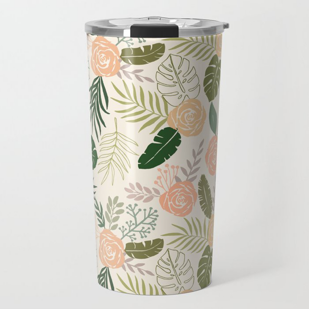 Yellow & Green Tropical Floral Travel Coffee Mug