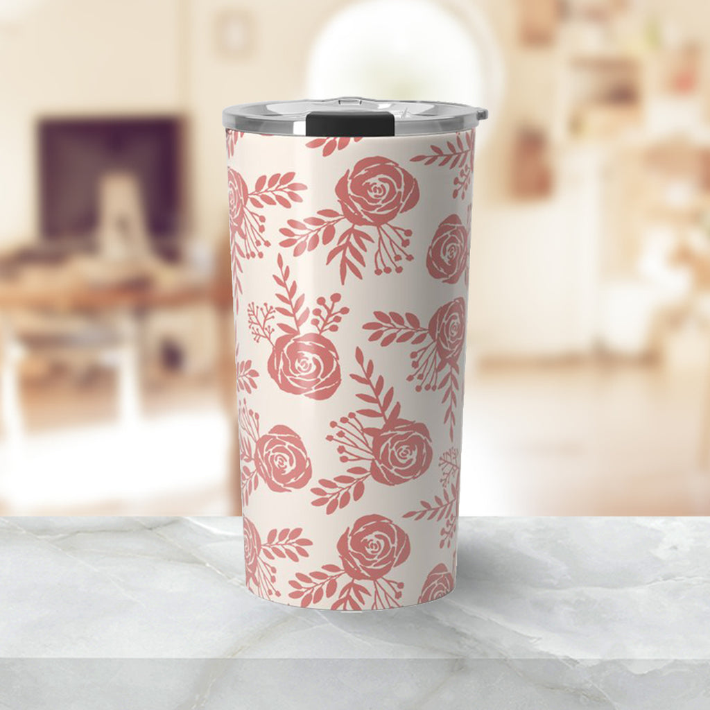 Warm Pink Floral Travel Coffee Mug