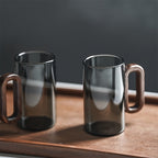 Ecofriendly Glass Mug Set with Dark Walnut Handle