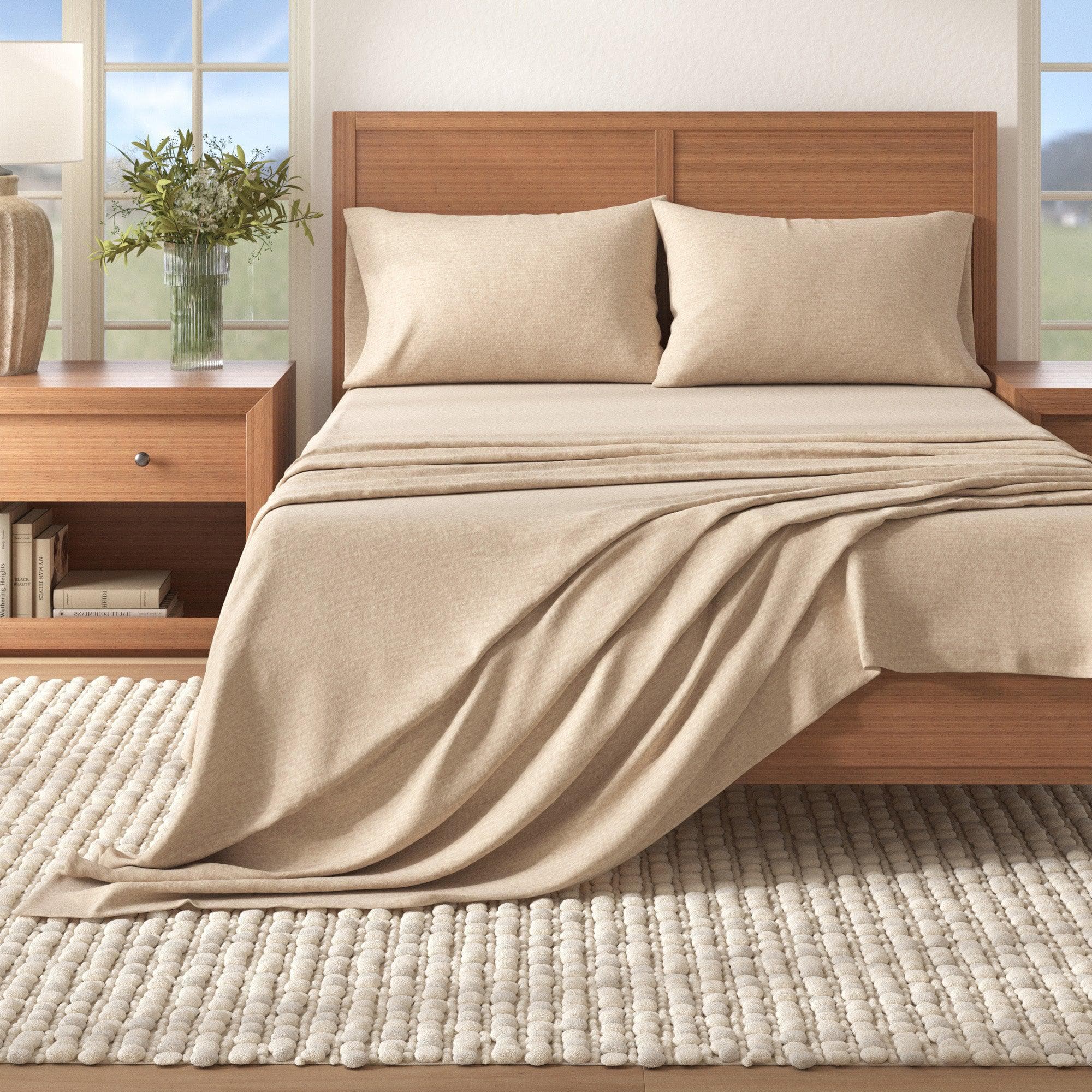 4 Piece Heathered Solid Cotton Blend Flannel Sheet Set - Anders Collection