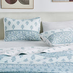 Floral Striped Microfiber Quilt Set - Hermine Collection