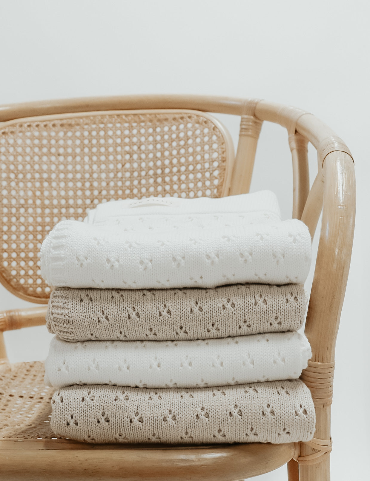 Vanilla White Baby Pointelle Knit Blanket