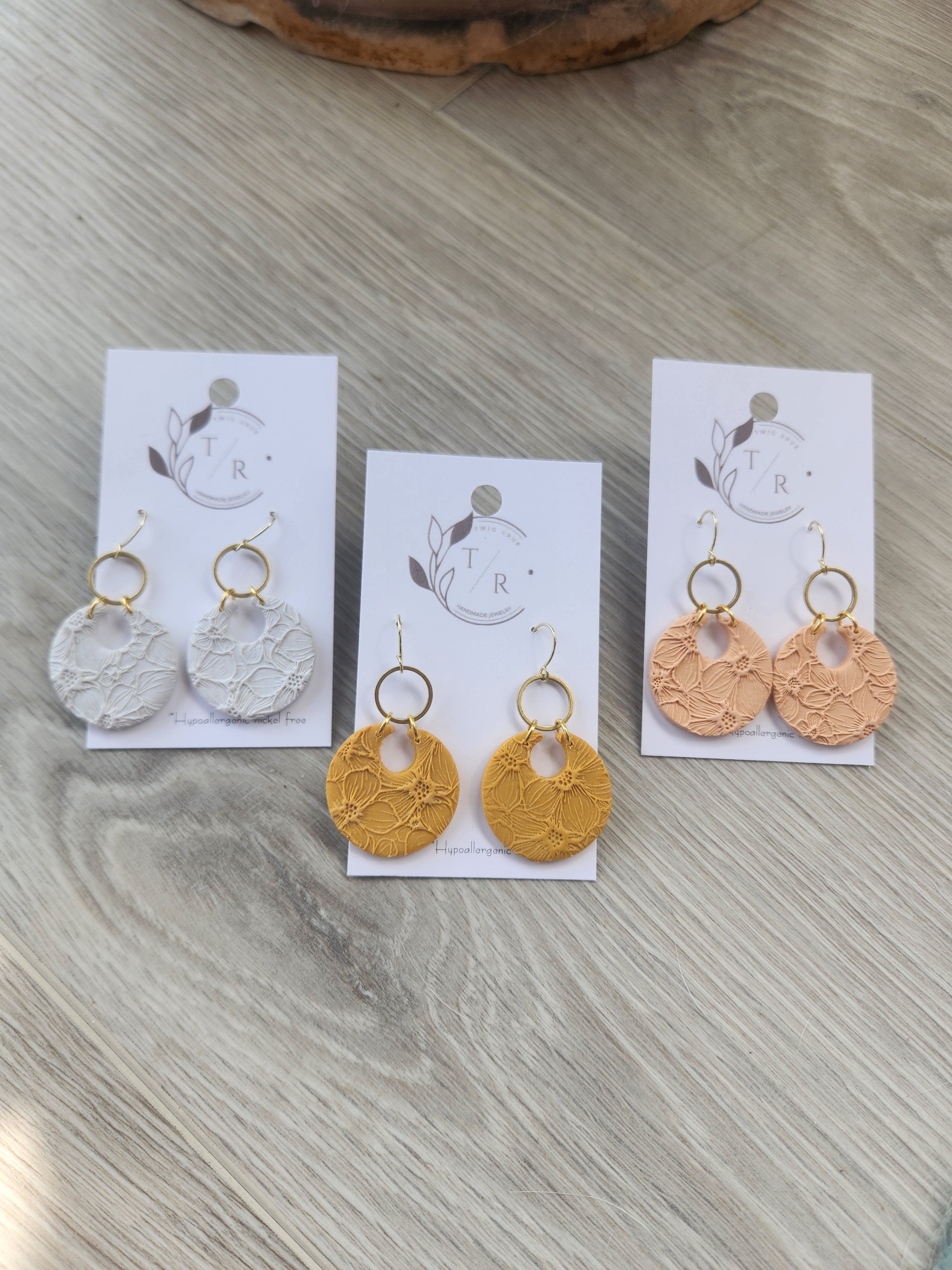 Floral Bella| Embossed clay hoops