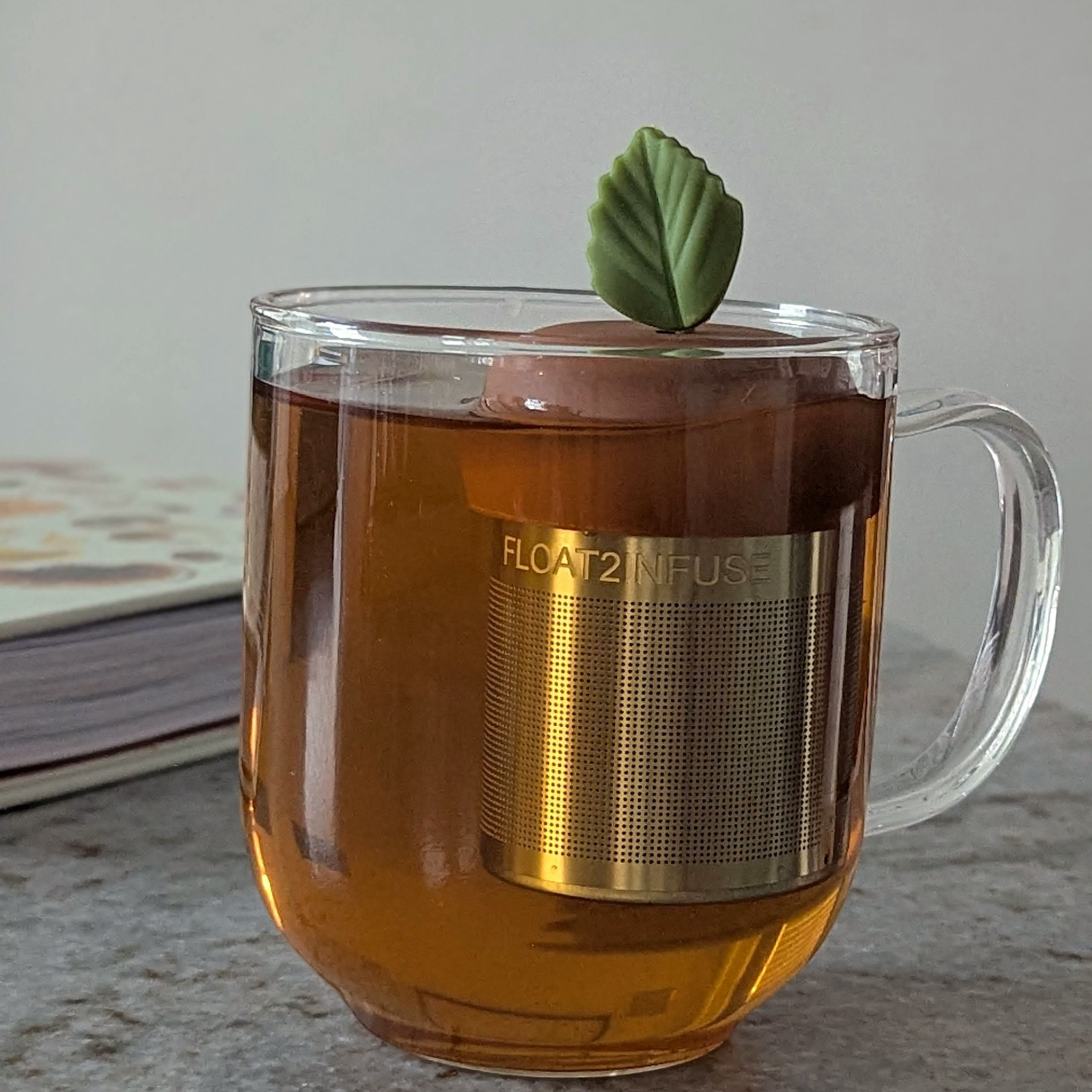 Green Herb Leaf Floating Tea Steeper l light brown