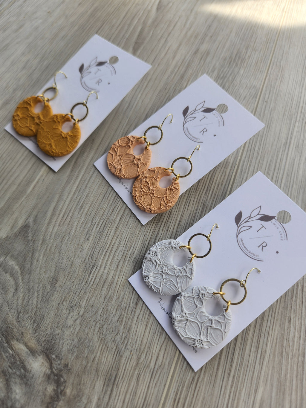 Floral Bella| Embossed clay hoops